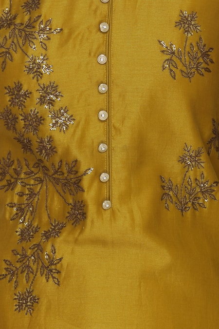 Manasi Sengupta_Yellow Silk Chanderi Mandarin Collar Kurta Palazzo Set  _at_Aza_Fashions
