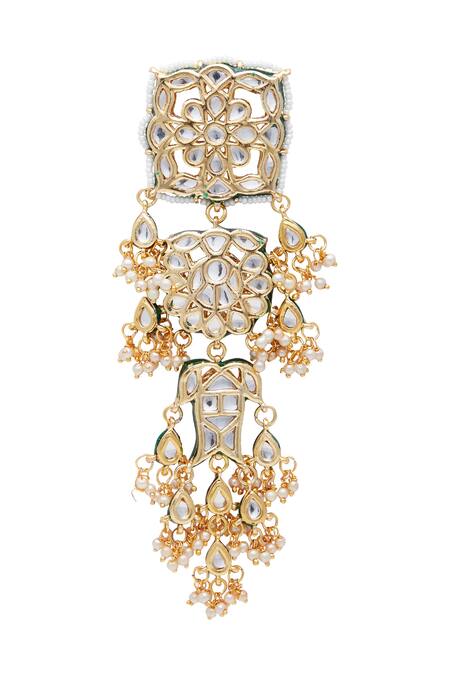 Just Shradhas_Gold Plated Diamonds, Pearls Kundan Dangler Earrings _Online_at_Aza_Fashions