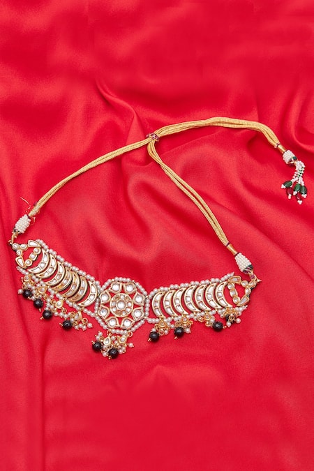Just Shradhas_Gold Plated Handcrafted Pearl Choker Necklace _Online_at_Aza_Fashions