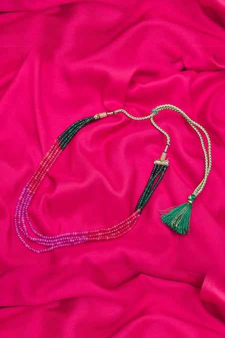 Just Shradhas_Multi Color Triple Layer Bead Necklace _Online_at_Aza_Fashions