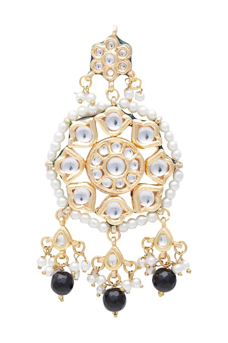 Just Shradhas_Gold Plated Diamonds, Pearls Drop Kundan Earrings _Online_at_Aza_Fashions