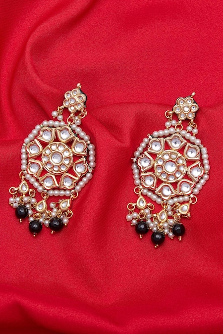 Shop_Just Shradhas_Gold Plated Diamonds, Pearls Drop Kundan Earrings _Online_at_Aza_Fashions