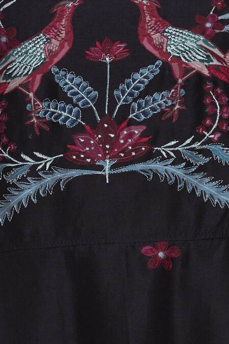 Buy_Avinash Tomar_Black Round Chanderi Embroidered Dress_Online_at_Aza_Fashions