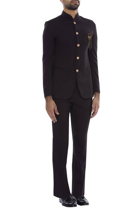 Qbik_Black Bandhgala Jacket With Trouser Pant_Online_at_Aza_Fashions
