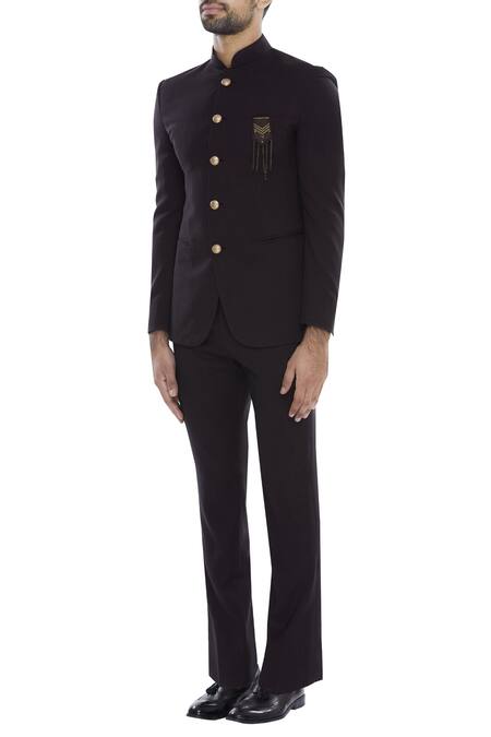 Buy_Qbik_Black Bandhgala Jacket With Trouser Pant_Online_at_Aza_Fashions