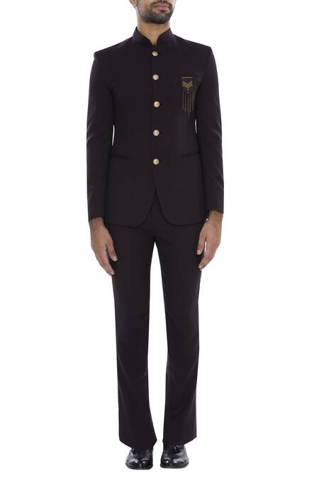Shop_Qbik_Black Bandhgala Jacket With Trouser Pant_Online_at_Aza_Fashions