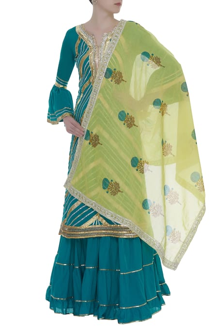 Kunwarani Ritu Embroidered sharara kurta set with printed dupatta 