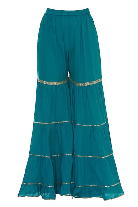 Shop_Kunwarani Ritu_Blue Gota Patti Sharara Kurta Set With Printed Dupatta  _Online_at_Aza_Fashions