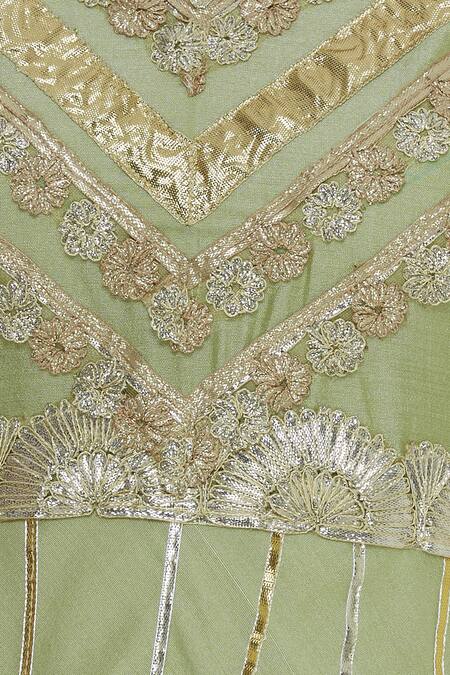 Kunwarani Ritu_Green Cotton Silk Gota Patti Embroidered Anarkali Kurta Sharara Set  _at_Aza_Fashions