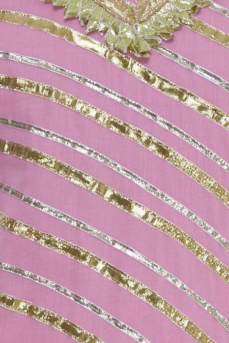 Kunwarani Ritu_Pink Embroidered Gota Work V Neck Kurta And Sharara Set  _at_Aza_Fashions