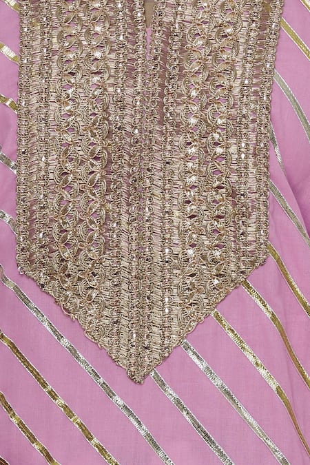 Kunwarani Ritu_White Gota Patti Embroidered Band Collar Kurta Sharara Set  _at_Aza_Fashions