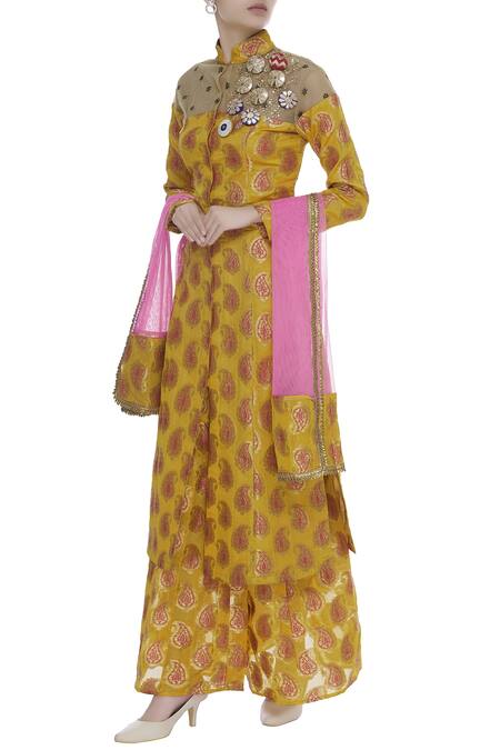 Rina Dhaka Yellow Gota Patti Embroidered Kurta Sharara Set