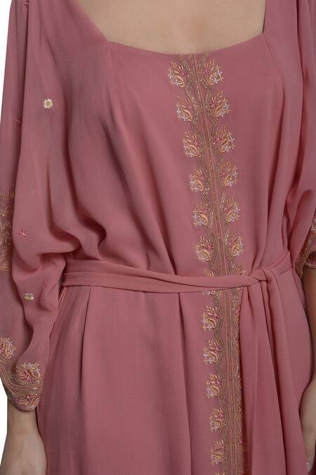 Mandira Wirk Resort_Pink Cutdana Embroidered Kaftan Dress_Online_at_Aza_Fashions