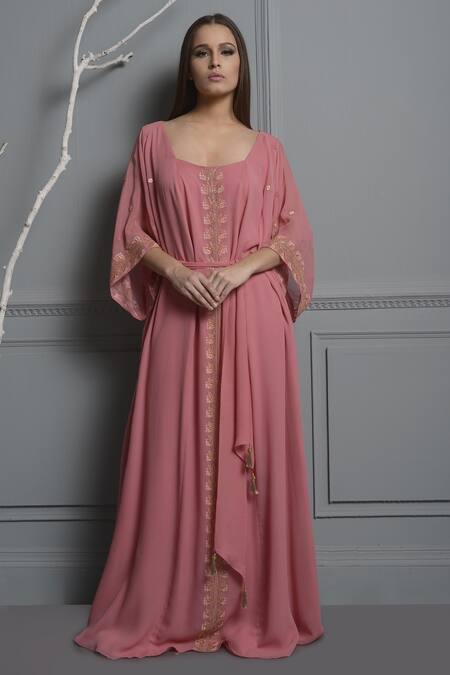 Buy_Mandira Wirk Resort_Pink Cutdana Embroidered Kaftan Dress_Online_at_Aza_Fashions