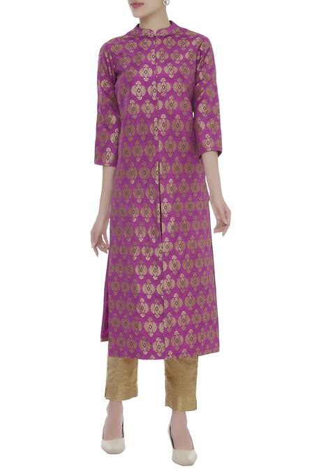 Vishwa By Pinki Sinha Purple Brocade Silk Tunic With Front Slit