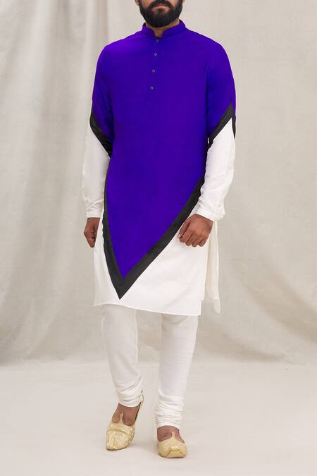 Buy_Kunal Rawal_Blue Colorblock Straight Kurta _Online_at_Aza_Fashions