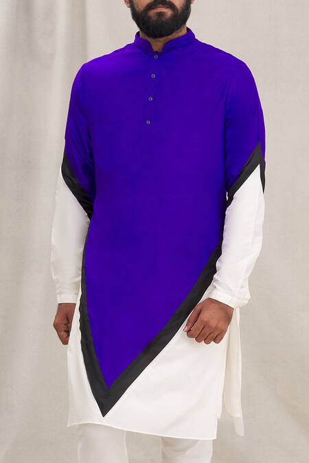 Shop_Kunal Rawal_Blue Colorblock Straight Kurta _Online_at_Aza_Fashions