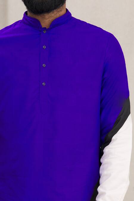 Kunal Rawal_Blue Colorblock Straight Kurta _at_Aza_Fashions