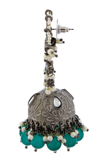 Moh-Maya By Disha Khatri_Silver Plated Pearls, Stones Kundan Jhumkas _Online_at_Aza_Fashions