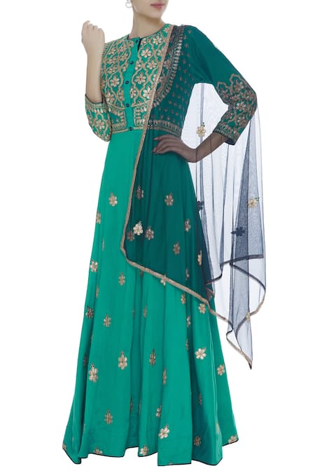 Heena Kochhar Blue Floral Embroidered Anarkali Palazzo Set