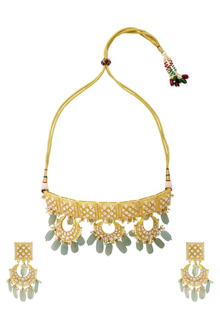 Moh-Maya By Disha Khatri Gold Plated Pearls, Beads Geometric Kundan Choker Set