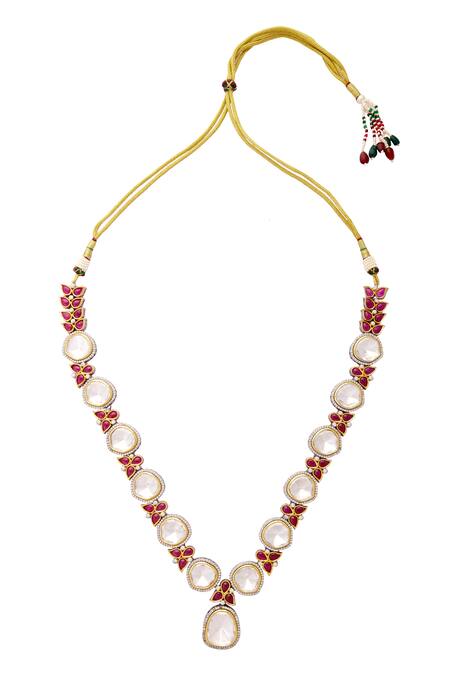 Moh-Maya By Disha Khatri_Gold Plated Crystals, Zari Kundan Necklace Set _Online_at_Aza_Fashions