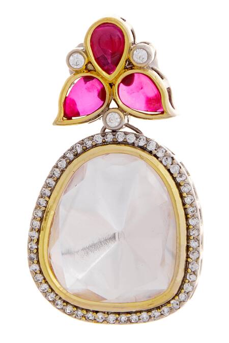 Buy_Moh-Maya By Disha Khatri_Gold Plated Crystals, Zari Kundan Necklace Set _Online_at_Aza_Fashions