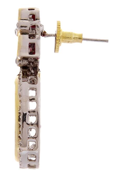 Shop_Moh-Maya By Disha Khatri_Gold Plated Crystals, Zari Kundan Necklace Set _Online_at_Aza_Fashions