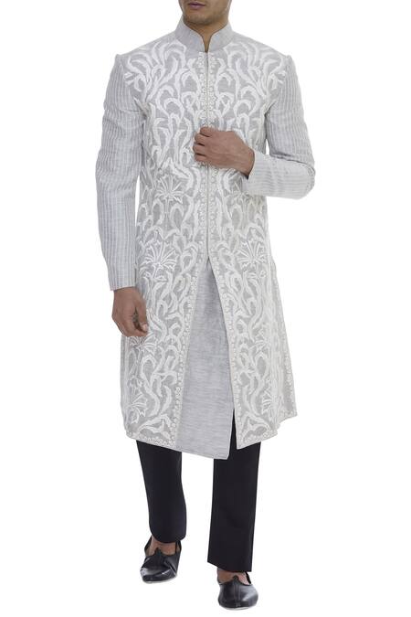 Zubair Kirmani Grey Resham Embroidered Sherwani