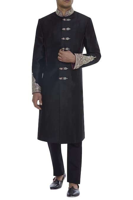 Zubair Kirmani Black Kashmiri Tilla Embroidered Sherwani