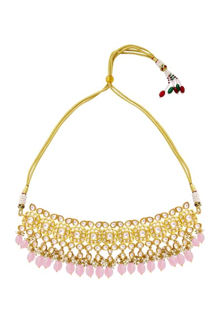 Moh-Maya By Disha Khatri_Gold Plated Pearls, Beads, Diamonds Kundan Choker Set _Online_at_Aza_Fashions