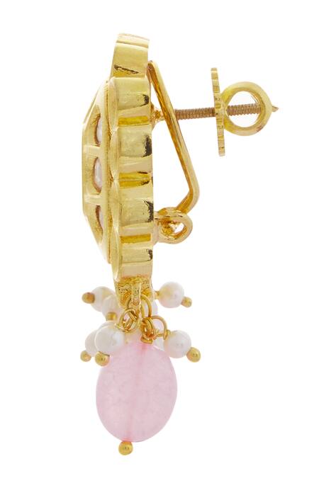 Shop_Moh-Maya By Disha Khatri_Gold Plated Pearls, Beads, Diamonds Kundan Choker Set _Online_at_Aza_Fashions