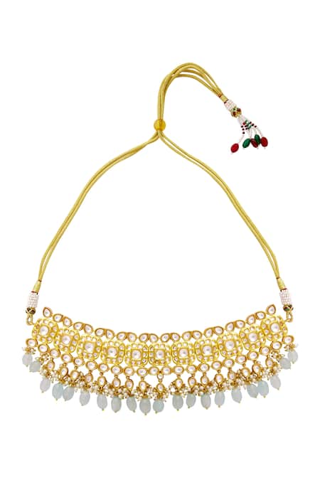 Buy_Moh-Maya By Disha Khatri_Gold Plated Pearls, Beads, Cut Work Kundan Choker Set _Online_at_Aza_Fashions