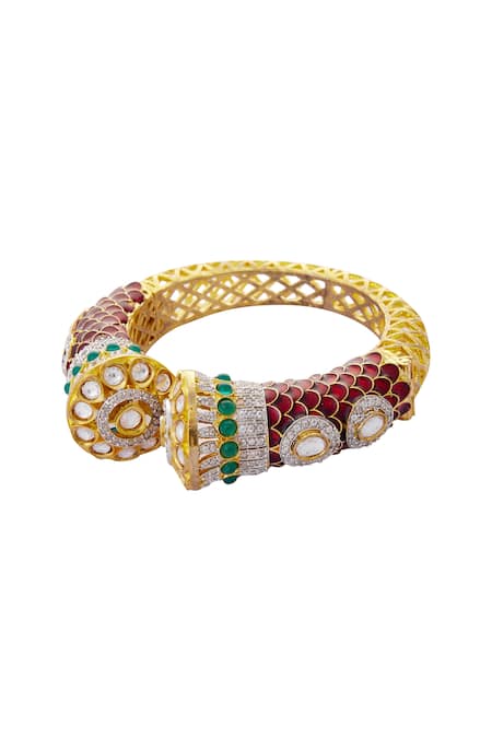 Moh-Maya By Disha Khatri_Gold Plated Crystals, Metallic Thread, Zari Meenakari Stone Kada_Online_at_Aza_Fashions