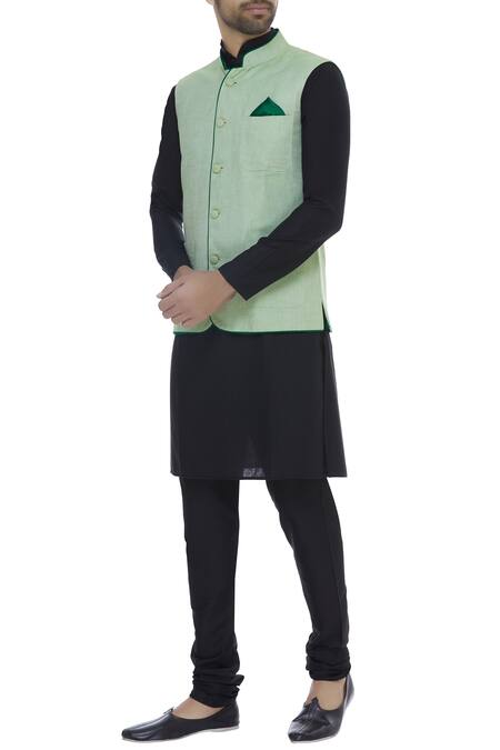 Adorn His By Tushi And Vaibhav Green Bandhgala With Dori Piping