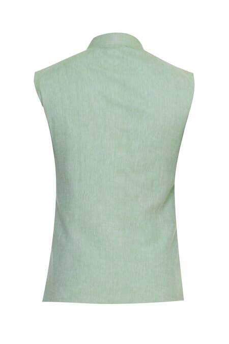 Adorn His By Tushi And Vaibhav_Green Bandhgala With Dori Piping_Online_at_Aza_Fashions