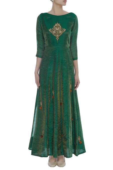 O Layla Green Zardosi Embroidered Anarkali Kurta With Dupatta Online at Aza Fashions O Layla_Green Zardosi Embroidered Anarkali Kurta With Dupatta_Online_at_Aza_Fashions