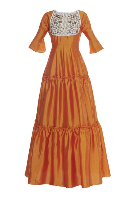 Ridhi Arora_Orange Tiered Embellished Anarkali With Dupatta _Online_at_Aza_Fashions