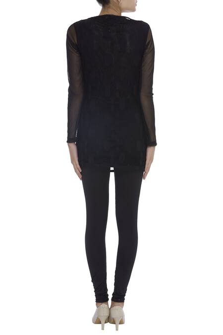 Shop Arpan Vohra Black Key Hole Neckline Embroidered Tunic at Aza Fashions Shop_Arpan Vohra_Black Key Hole Neckline Embroidered Tunic _at_Aza_Fashions
