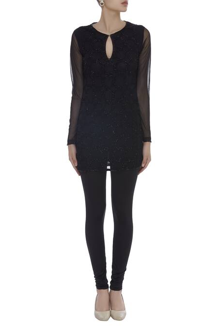 Arpan Vohra Black Key Hole Neckline Embroidered Tunic Online at Aza Fashions Arpan Vohra_Black Key Hole Neckline Embroidered Tunic _Online_at_Aza_Fashions