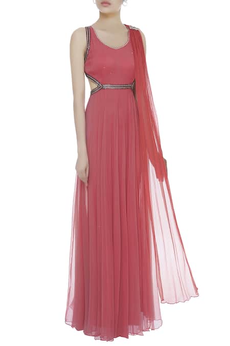 Arpan Vohra Pink Cutout Embroidered Anarkali With Dupatta  