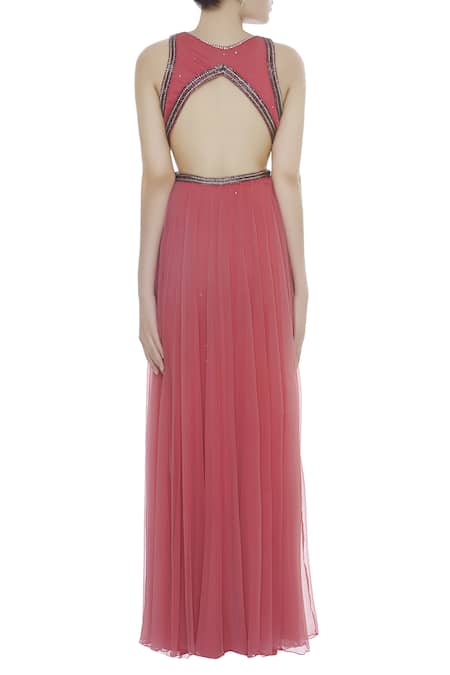 Shop Arpan Vohra Pink Cutout Embroidered Anarkali With Dupatta at Aza Fashions Shop_Arpan Vohra_Pink Cutout Embroidered Anarkali With Dupatta _at_Aza_Fashions