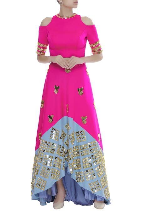 Papa Don't Preach Pink Acrylic Heart Motifs Embroidered Lehenga Set