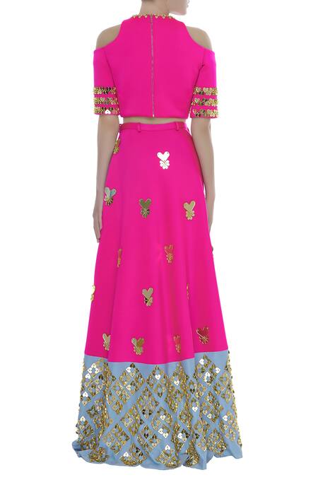 Shop Papa Don't Preach Pink Acrylic Heart Motifs Embroidered Lehenga Set at Aza Fashions Shop_Papa Don't Preach_Pink Acrylic Heart Motifs Embroidered Lehenga Set_at_Aza_Fashions
