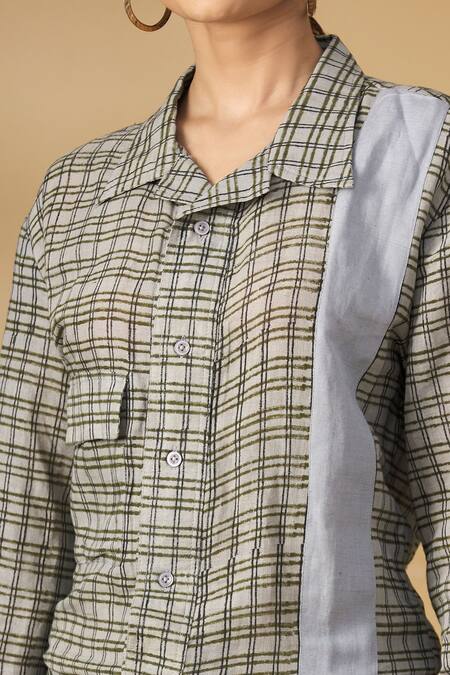 Punit Balana Grey Checkered Collared Neck Jumpsuit With Belt at Aza Fashions Punit Balana_Grey Checkered Collared Neck Jumpsuit With Belt _at_Aza_Fashions