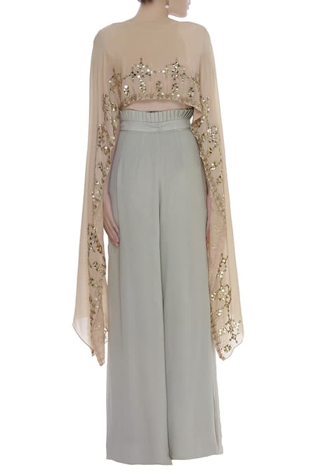 Nidzign Couture Embellished Cape Top With Pleated Waist Pants  