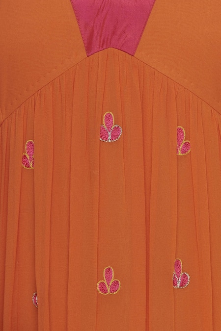 Buy Arpan Vohra Orange Motif Embroidered Pleated Midi Dress Online at Aza Fashions Buy_Arpan Vohra_Orange Motif Embroidered Pleated Midi Dress _Online_at_Aza_Fashions