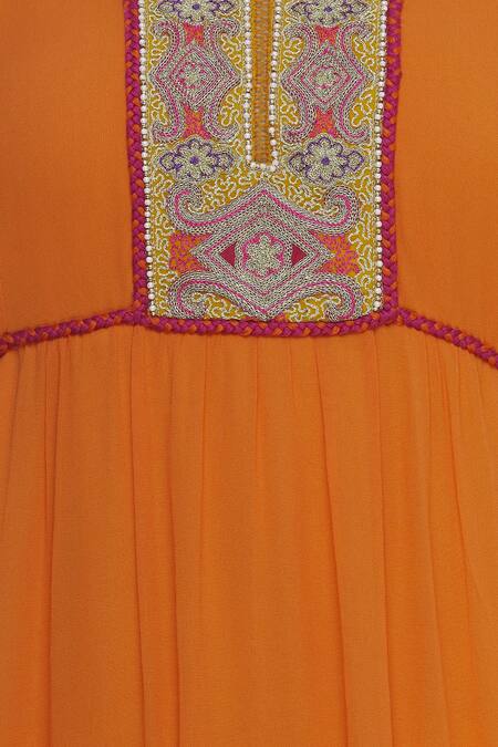Buy Arpan Vohra Orange Lace Embroidered Pleated Tunic Online at Aza Fashions Buy_Arpan Vohra_Orange Lace Embroidered Pleated Tunic _Online_at_Aza_Fashions