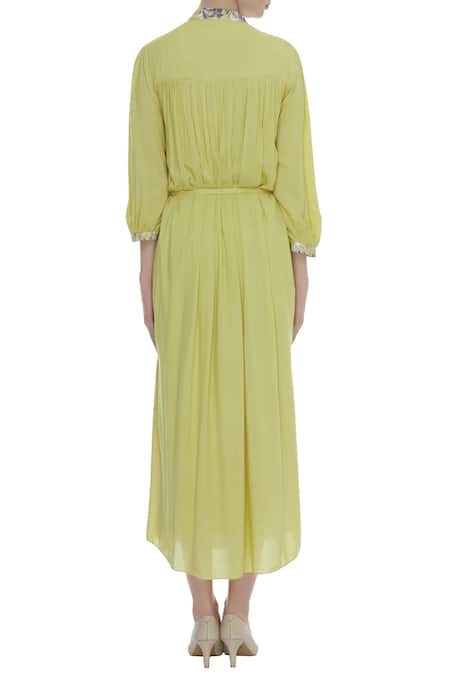 Shop Arpan Vohra Yellow Embroidered Pleated Maxi Dress at Aza Fashions Shop_Arpan Vohra_Yellow Embroidered Pleated Maxi Dress _at_Aza_Fashions