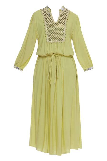 Arpan Vohra Yellow Embroidered Pleated Maxi Dress Online at Aza Fashions Arpan Vohra_Yellow Embroidered Pleated Maxi Dress _Online_at_Aza_Fashions